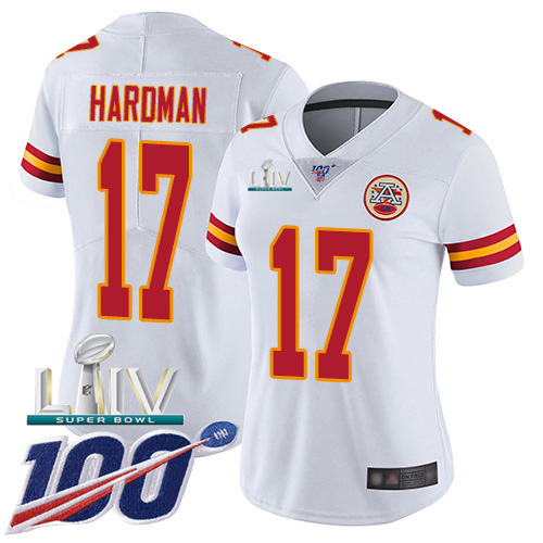 Kansas City Chiefs Nike #17 Mecole Hardman White Super Bowl LIV 2020 Women Stitched NFL 100th Season Vapor Untouchable Limited Jersey->youth nfl jersey->Youth Jersey